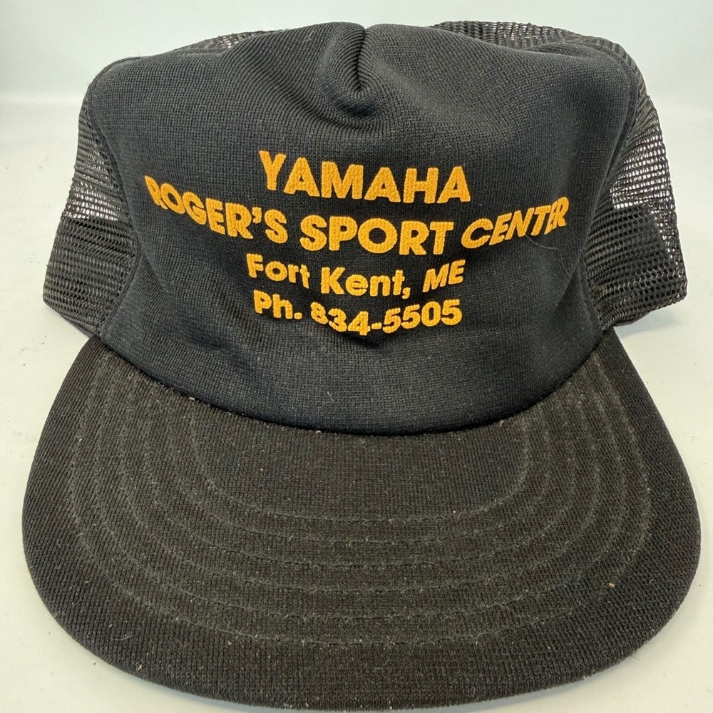 Vintage Yamaha Rogers Sport Center Trucker Hat Snapback Black Made in USA Maine